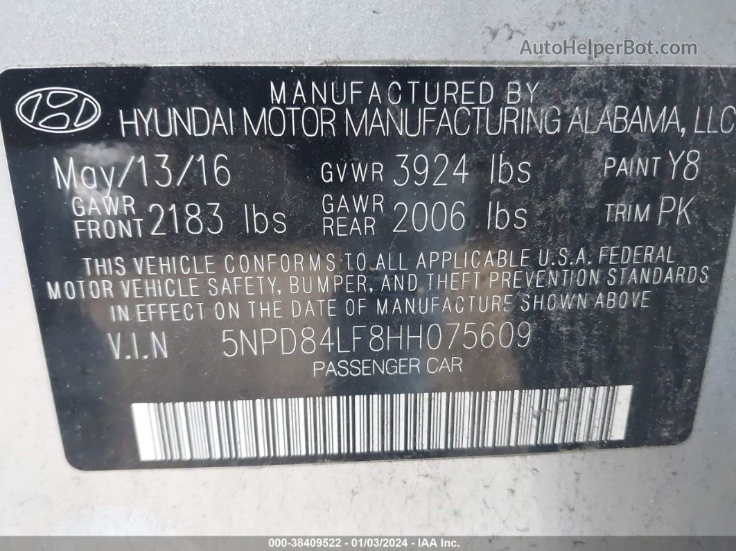 2017 Hyundai Elantra Se Серебряный vin: 5NPD84LF8HH075609