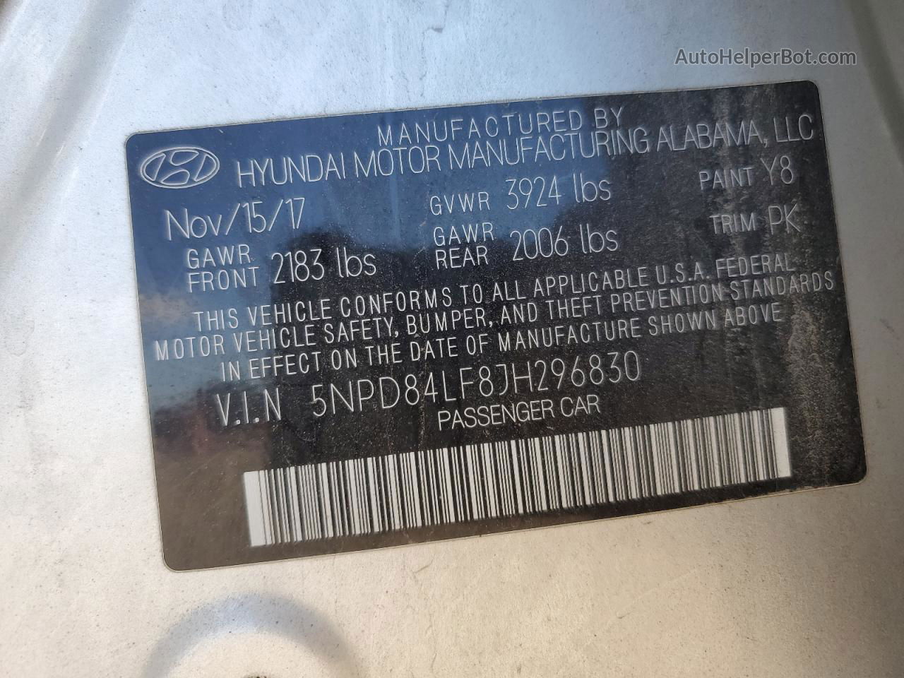 2018 Hyundai Elantra Sel Silver vin: 5NPD84LF8JH296830