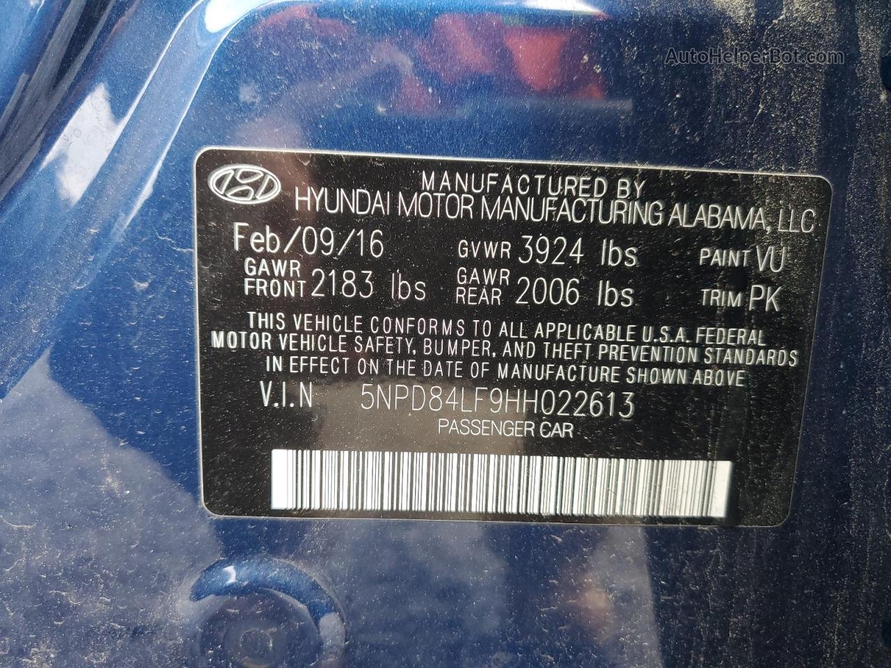 2017 Hyundai Elantra Se Blue vin: 5NPD84LF9HH022613