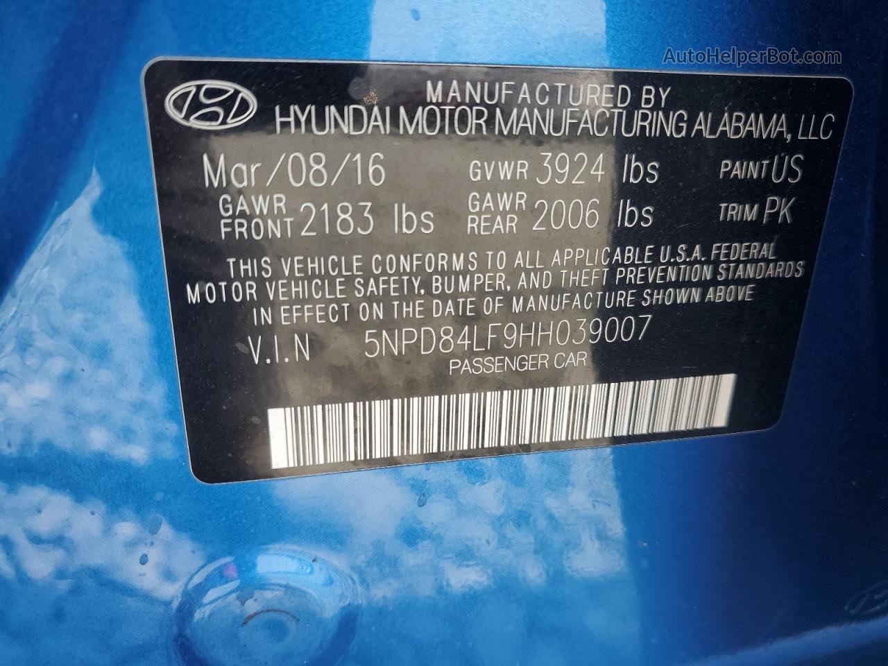 2017 Hyundai Elantra Se Blue vin: 5NPD84LF9HH039007