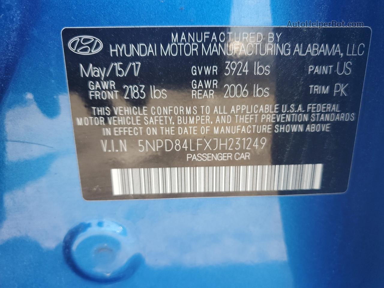 2018 Hyundai Elantra Sel Синий vin: 5NPD84LFXJH231249
