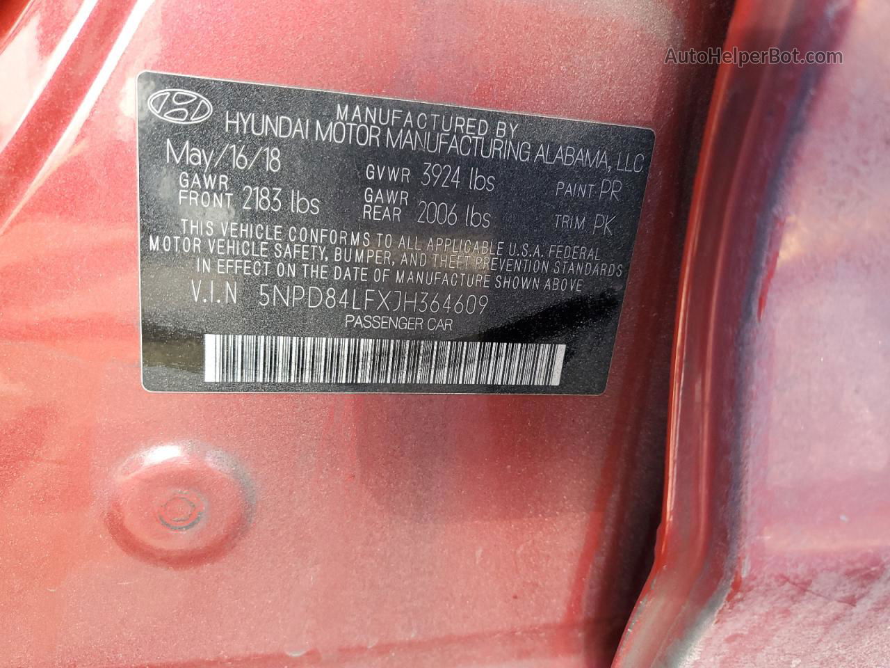 2018 Hyundai Elantra Sel Red vin: 5NPD84LFXJH364609