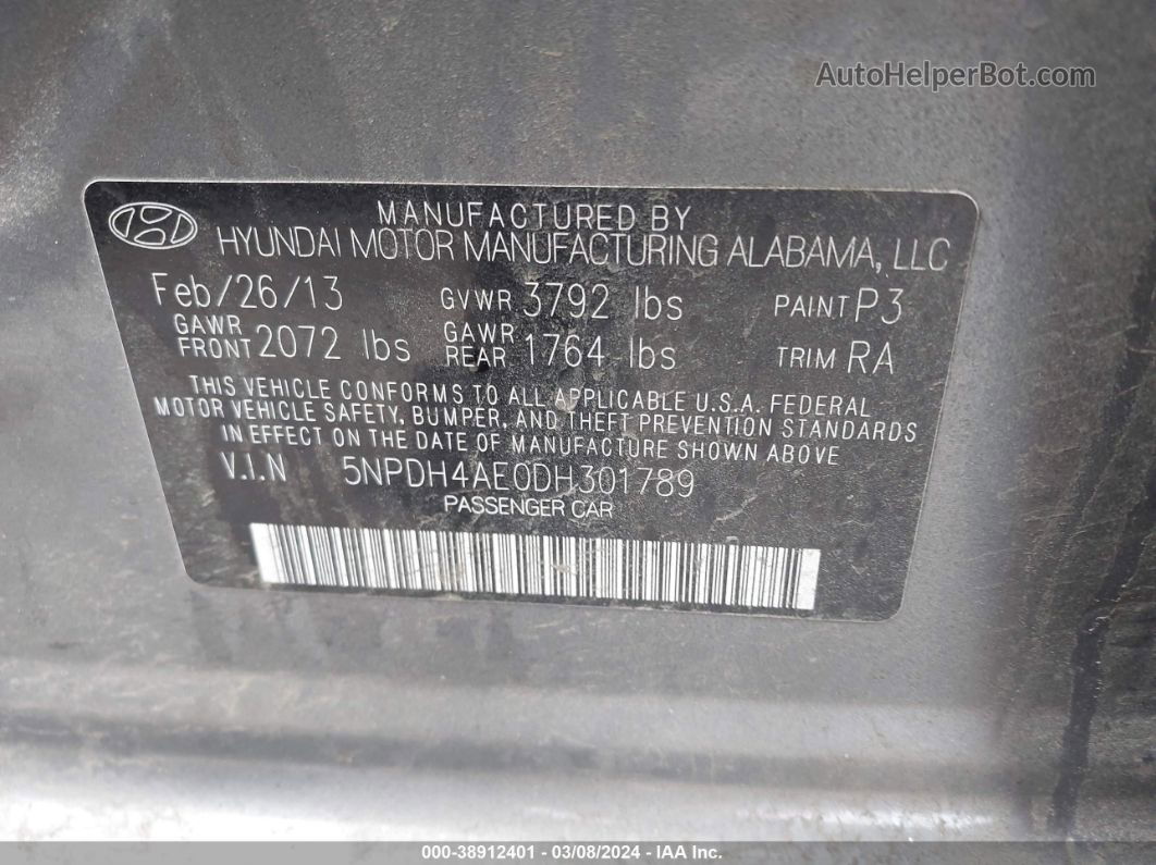 2013 Hyundai Elantra Gls Gray vin: 5NPDH4AE0DH301789