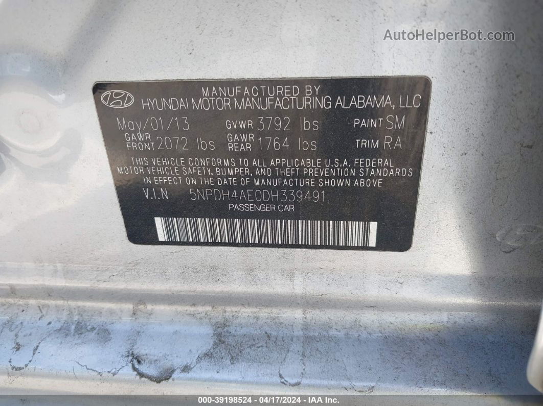 2013 Hyundai Elantra Limited Серебряный vin: 5NPDH4AE0DH339491