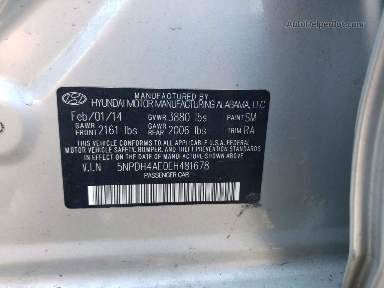 2014 Hyundai Elantra Se Серебряный vin: 5NPDH4AE0EH481678