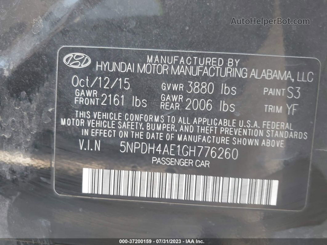 2016 Hyundai Elantra Se Черный vin: 5NPDH4AE1GH776260