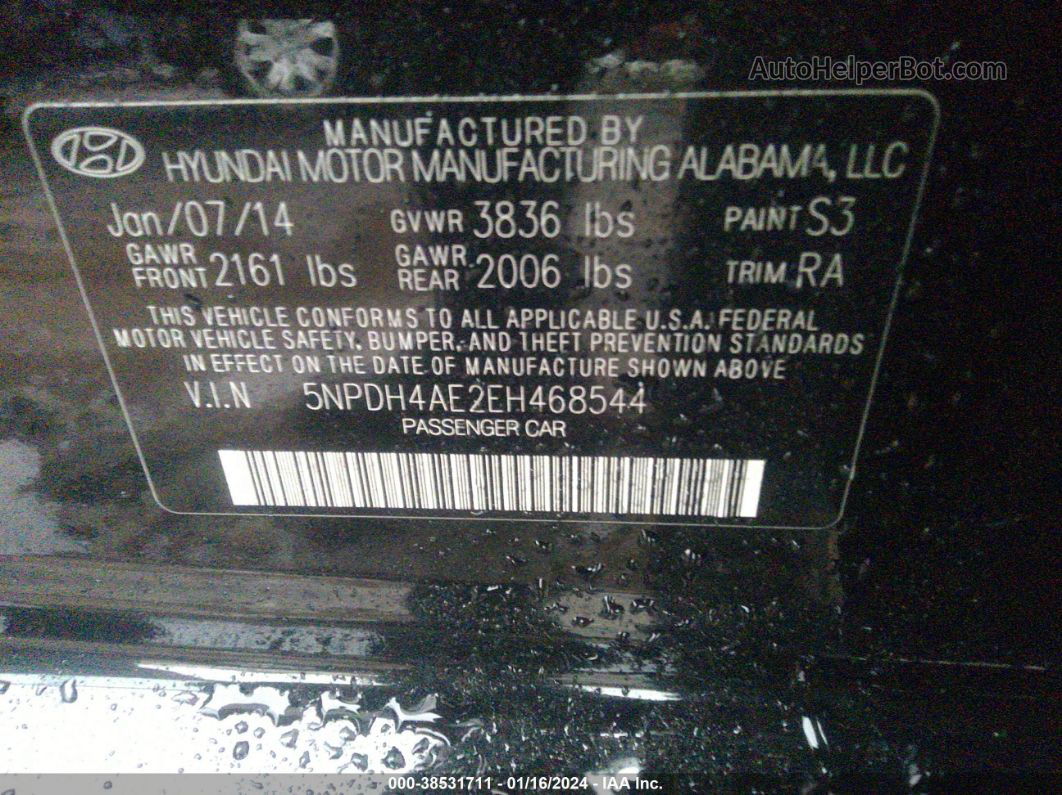 2014 Hyundai Elantra Se Черный vin: 5NPDH4AE2EH468544