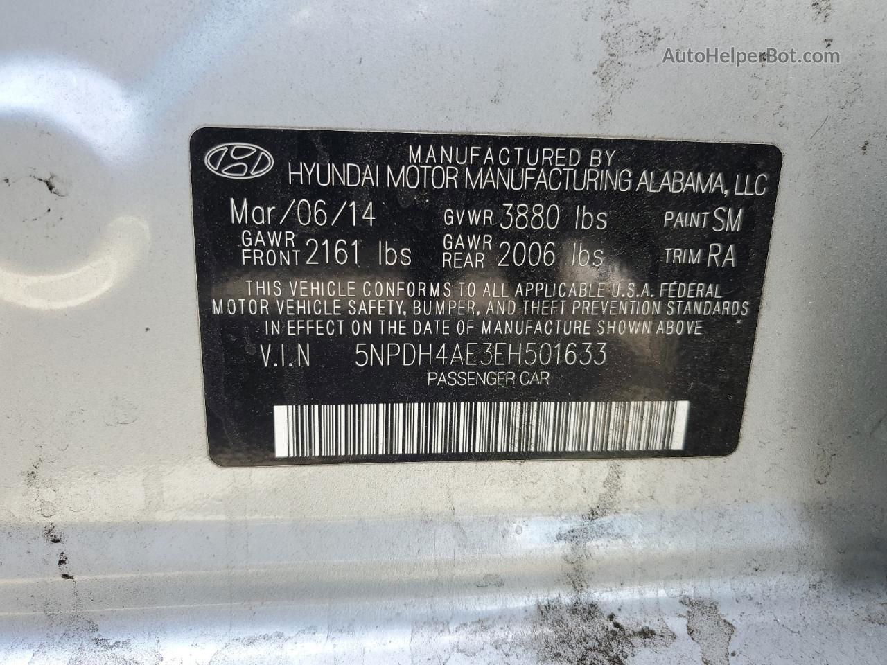 2014 Hyundai Elantra Se Silver vin: 5NPDH4AE3EH501633