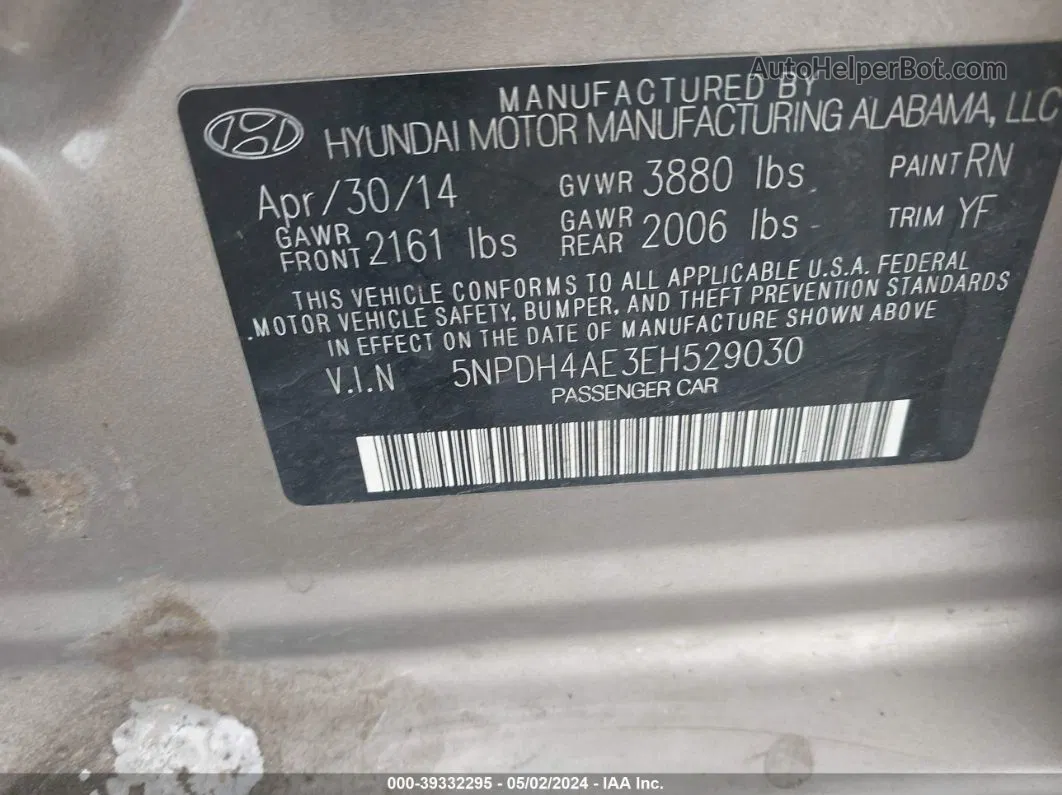 2014 Hyundai Elantra Se Tan vin: 5NPDH4AE3EH529030