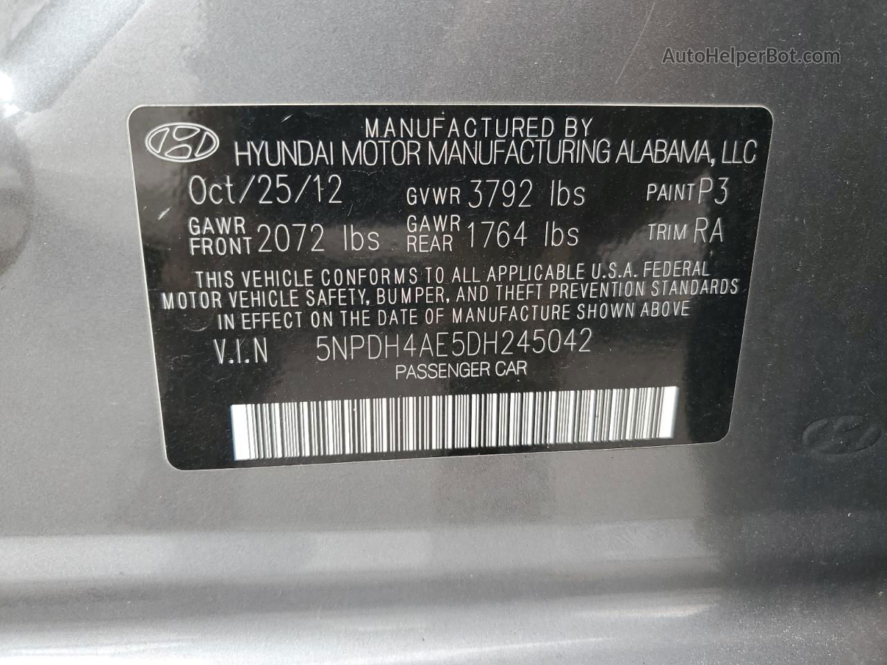 2013 Hyundai Elantra Gls Серый vin: 5NPDH4AE5DH245042