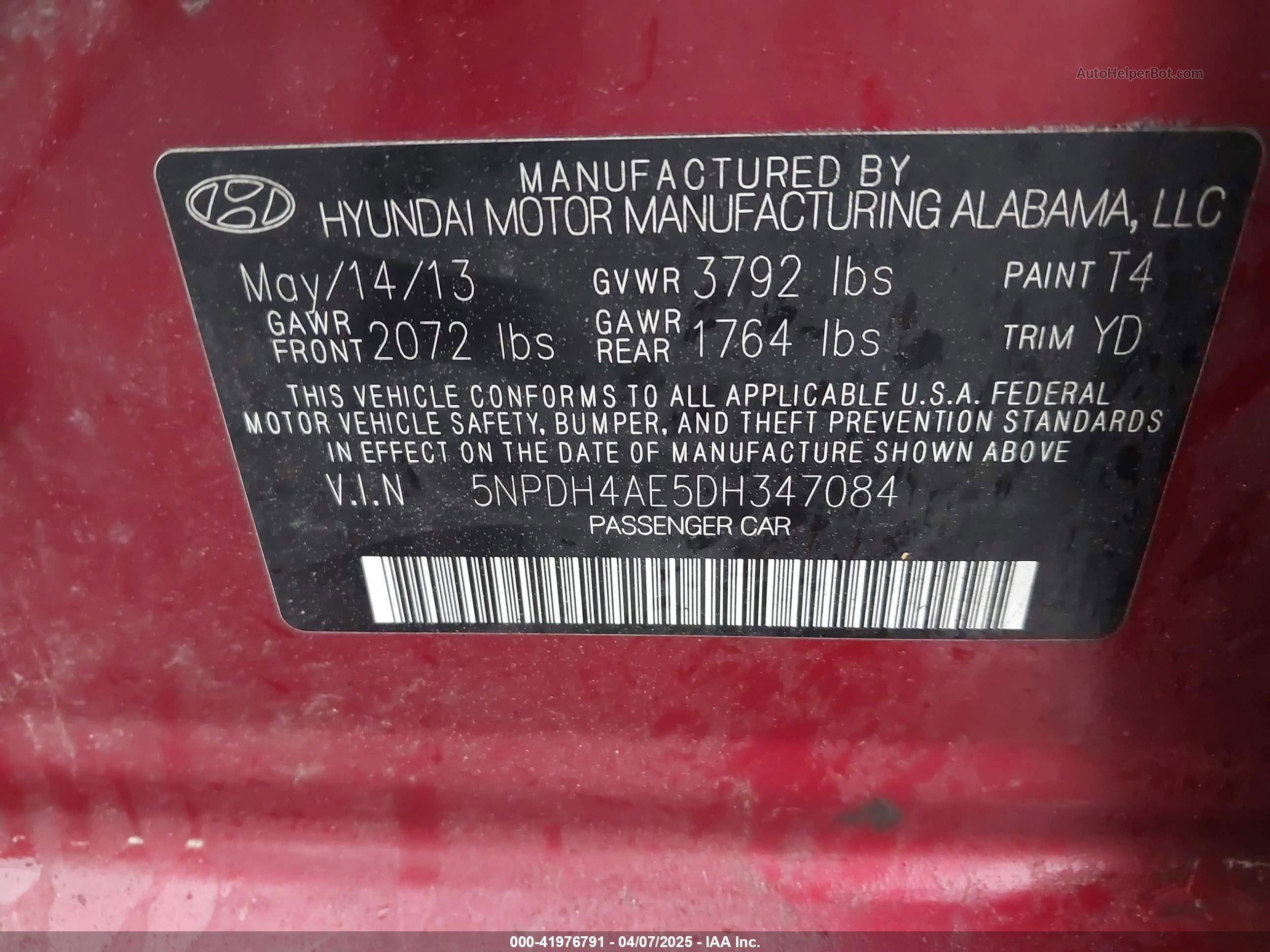 2013 Hyundai Elantra Gls Burgundy vin: 5NPDH4AE5DH347084