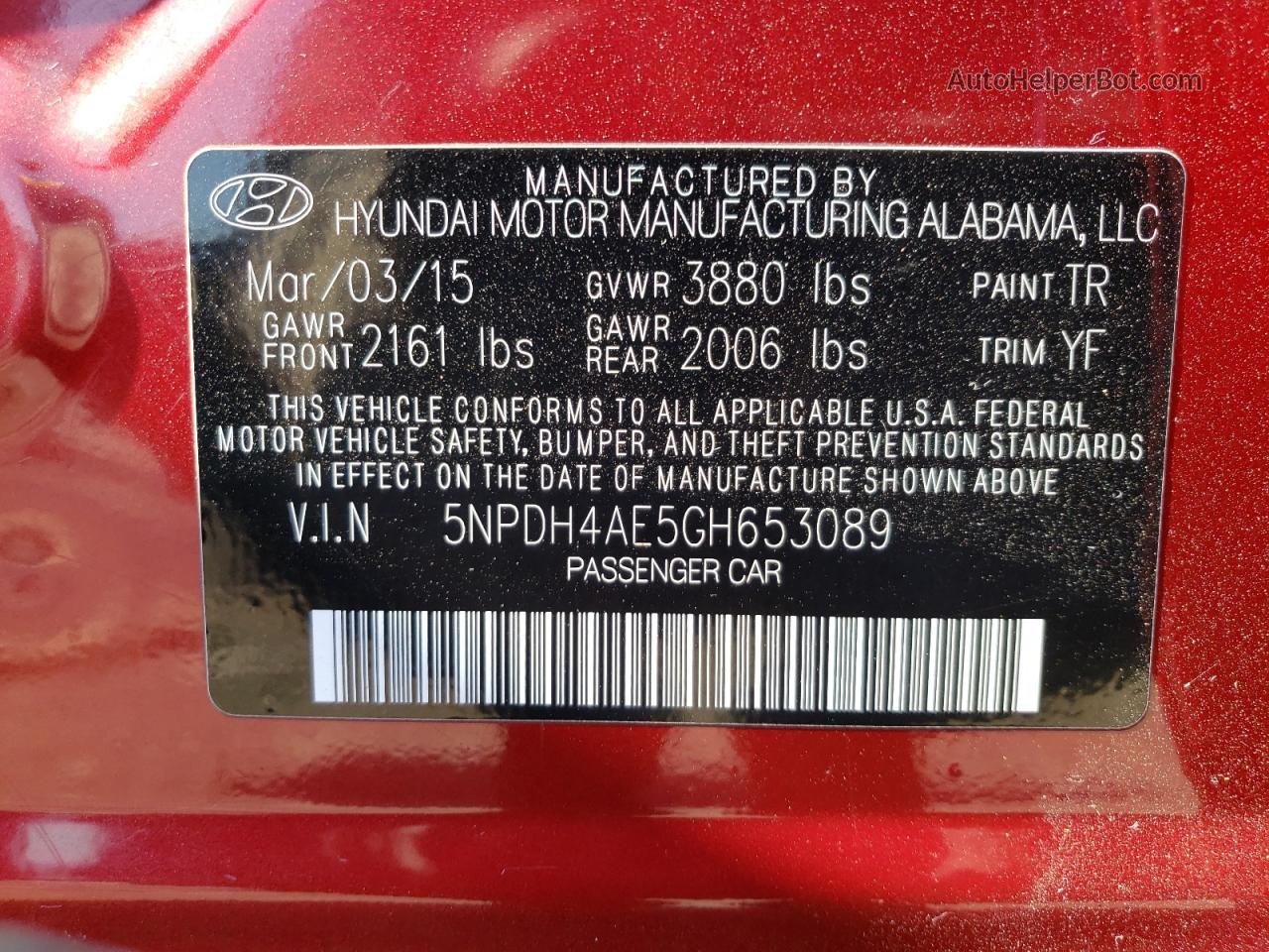 2016 Hyundai Elantra Se Red vin: 5NPDH4AE5GH653089
