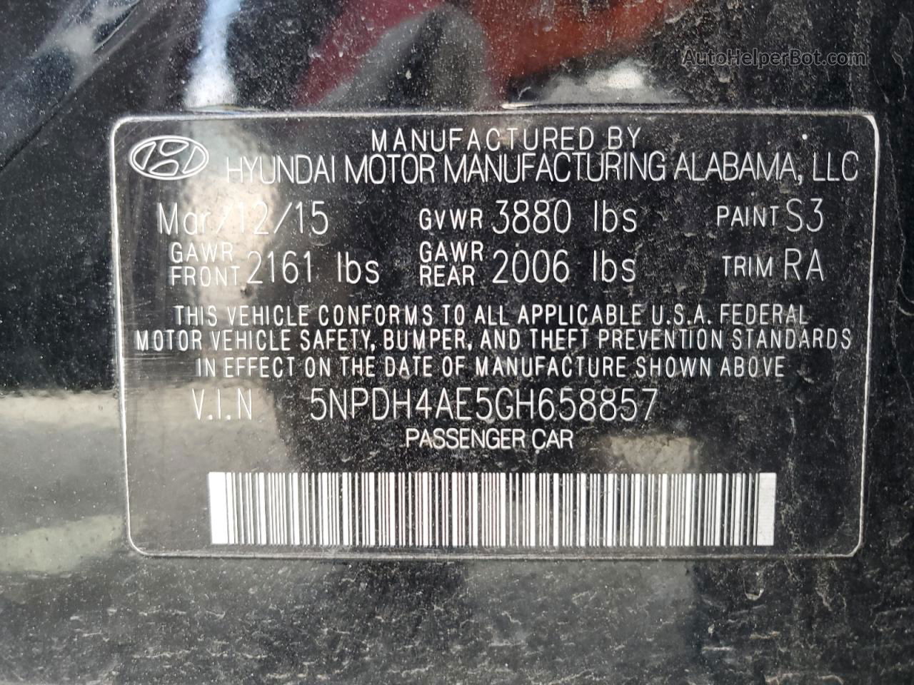 2016 Hyundai Elantra Se Черный vin: 5NPDH4AE5GH658857