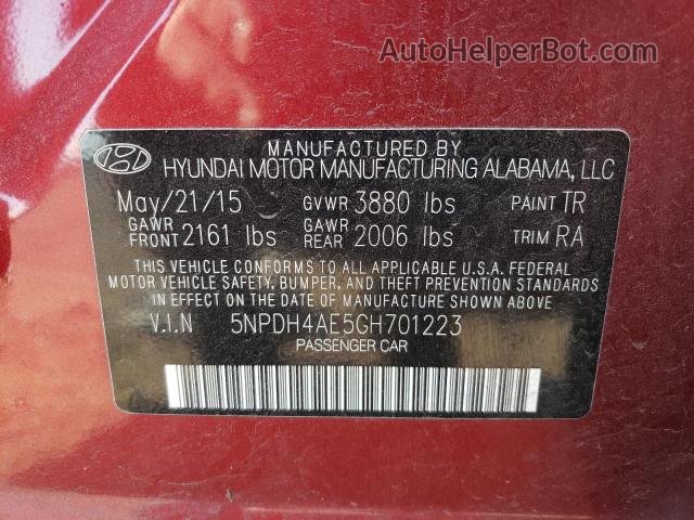 2016 Hyundai Elantra Se Red vin: 5NPDH4AE5GH701223
