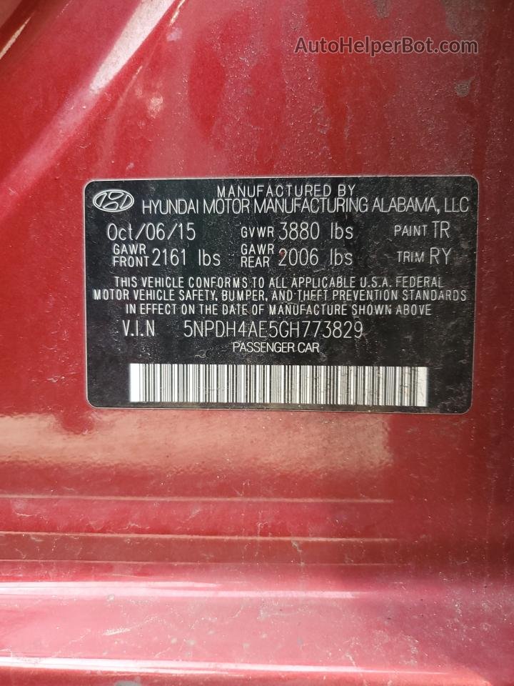 2016 Hyundai Elantra Se Красный vin: 5NPDH4AE5GH773829