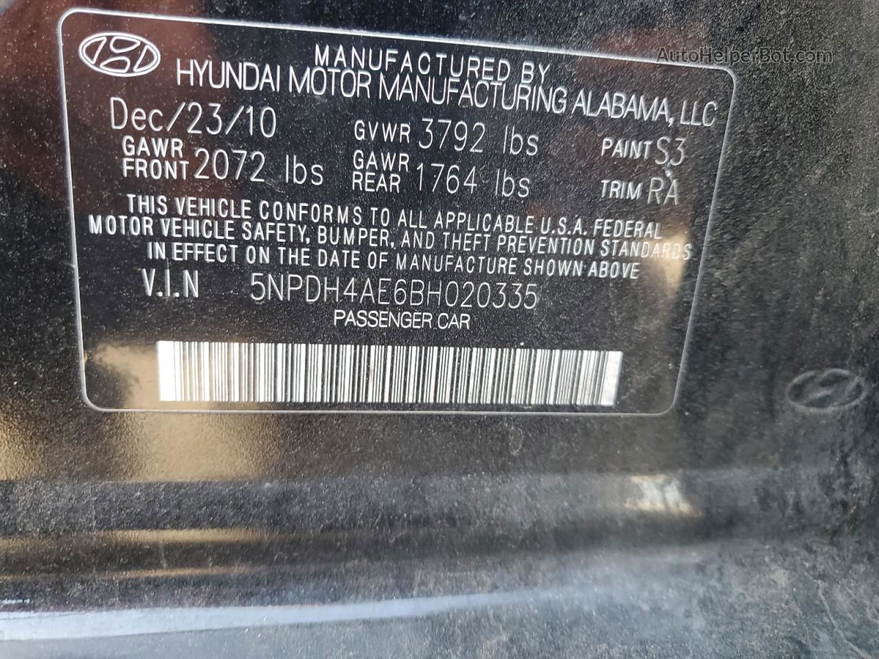 2011 Hyundai Elantra Gls Черный vin: 5NPDH4AE6BH020335