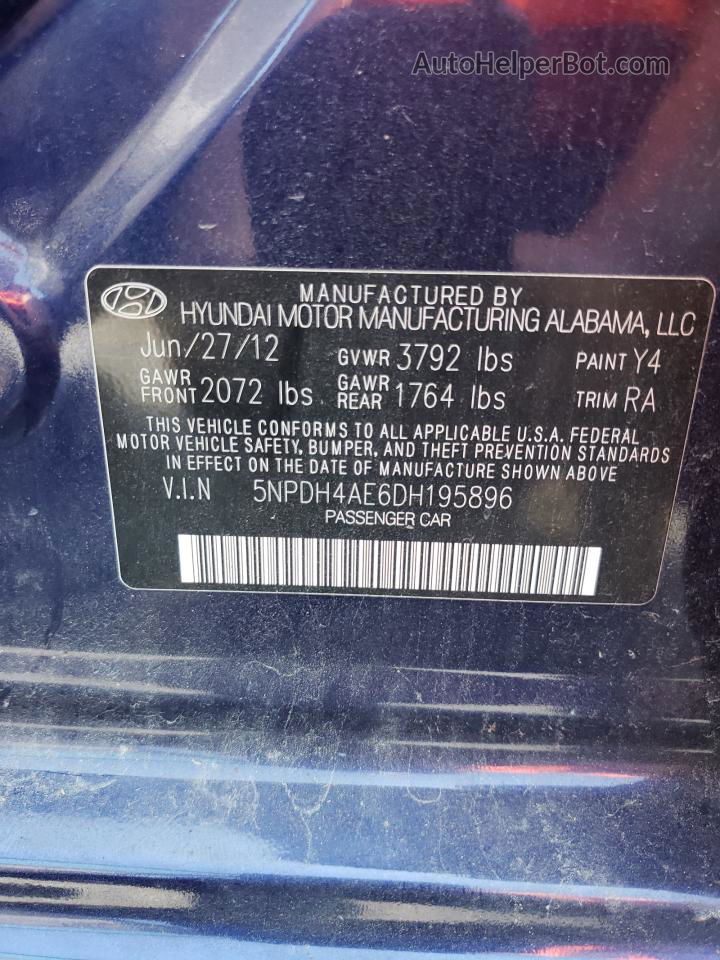 2013 Hyundai Elantra Gls Blue vin: 5NPDH4AE6DH195896