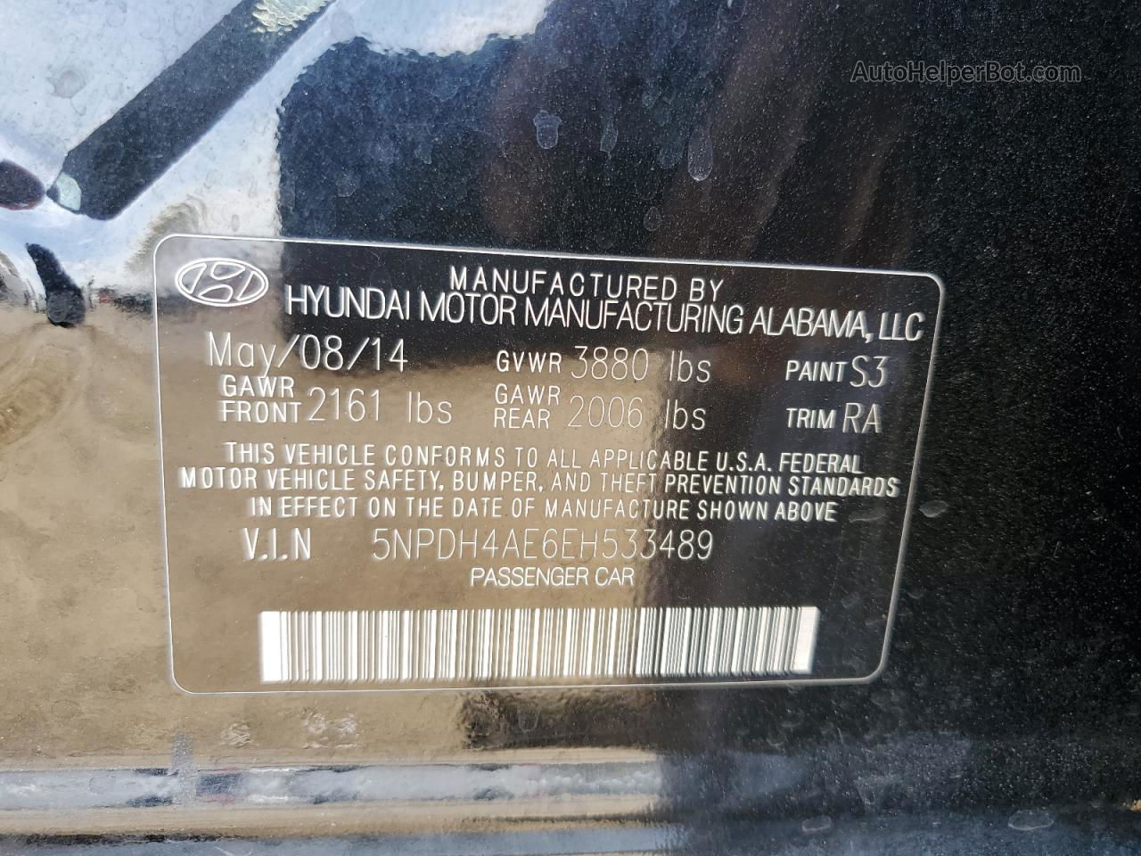 2014 Hyundai Elantra Se Черный vin: 5NPDH4AE6EH533489