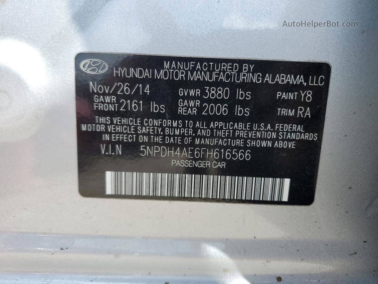 2015 Hyundai Elantra Se Серебряный vin: 5NPDH4AE6FH616566