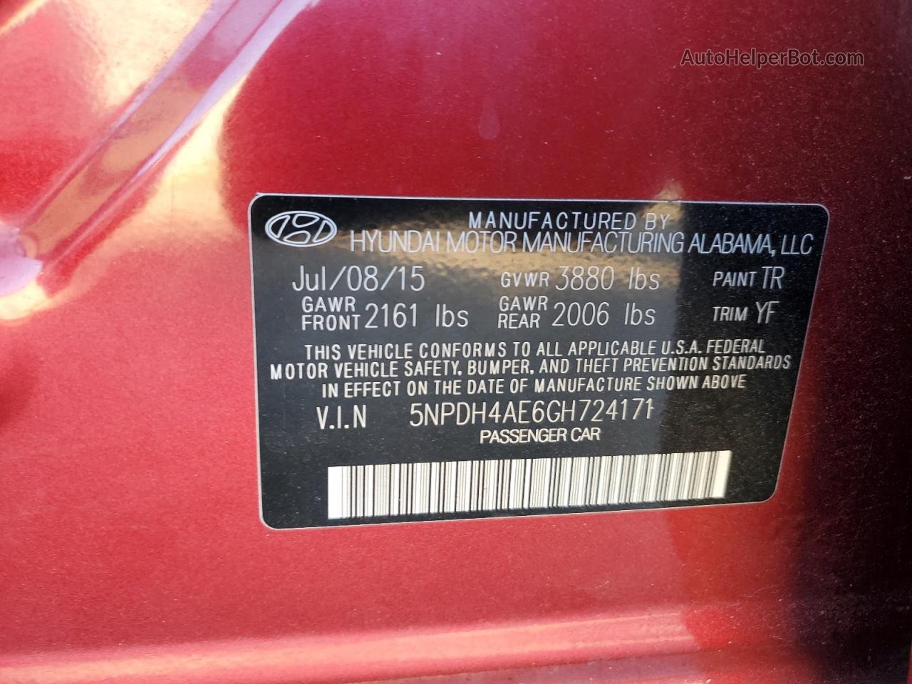 2016 Hyundai Elantra Se Red vin: 5NPDH4AE6GH724171