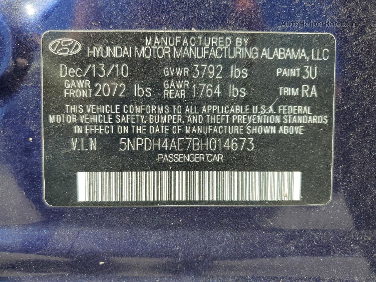 2011 Hyundai Elantra Gls Blue vin: 5NPDH4AE7BH014673