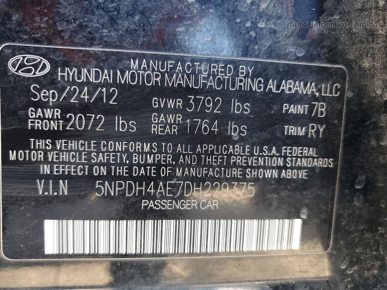 2013 Hyundai Elantra Gls Черный vin: 5NPDH4AE7DH229375