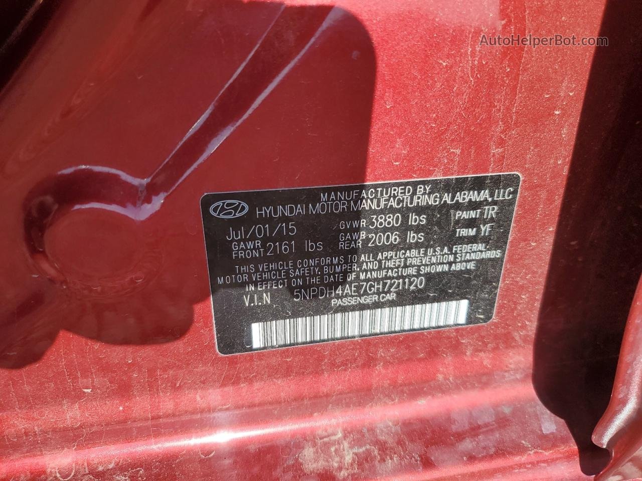 2016 Hyundai Elantra Se Red vin: 5NPDH4AE7GH721120