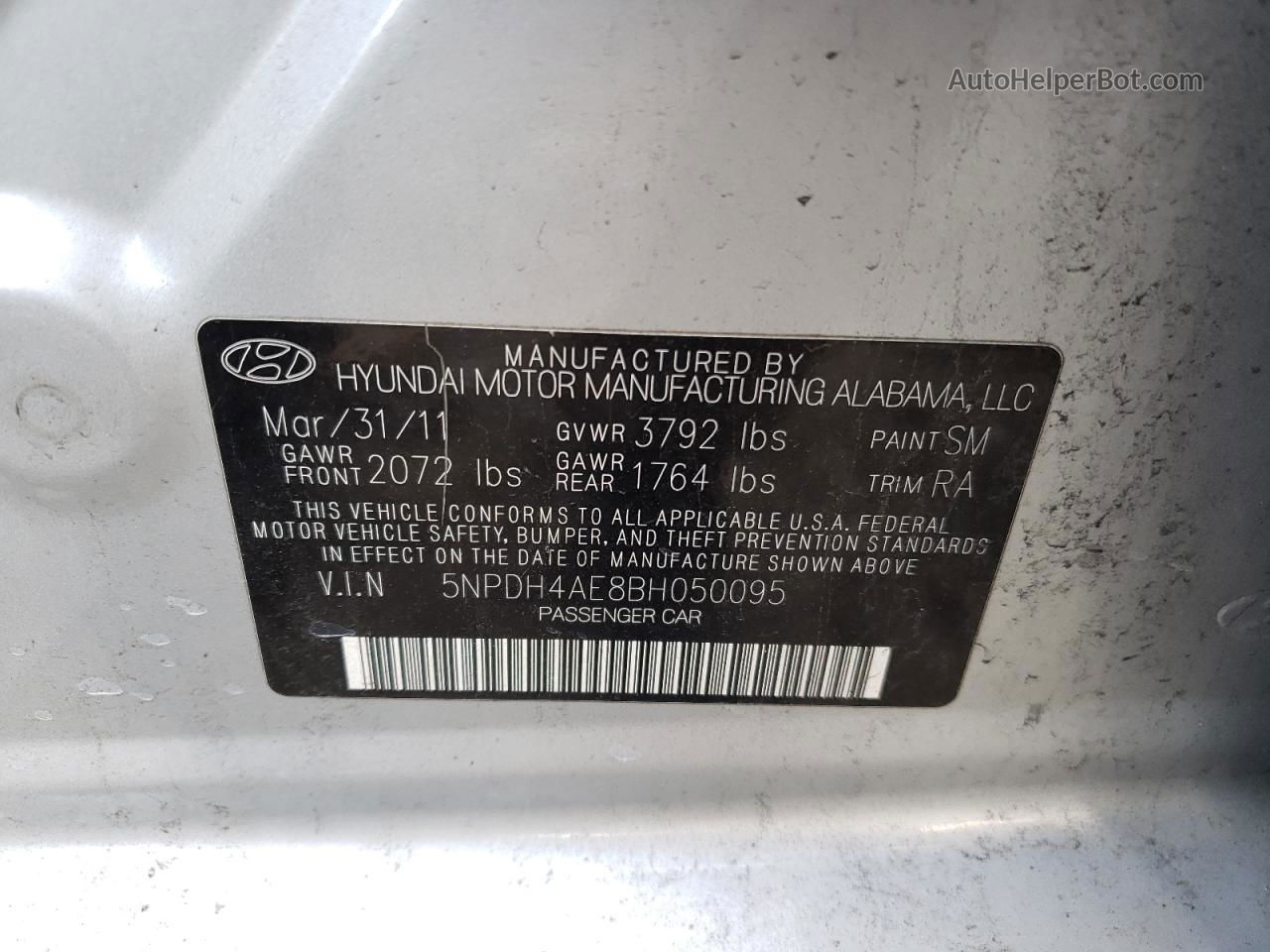 2011 Hyundai Elantra Gls Silver vin: 5NPDH4AE8BH050095