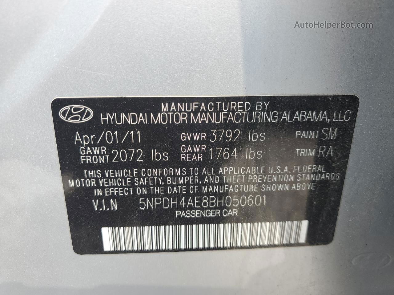 2011 Hyundai Elantra Gls Silver vin: 5NPDH4AE8BH050601