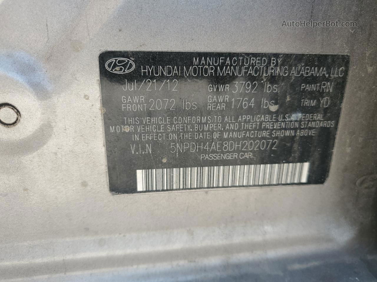2013 Hyundai Elantra Gls Золотой vin: 5NPDH4AE8DH202072