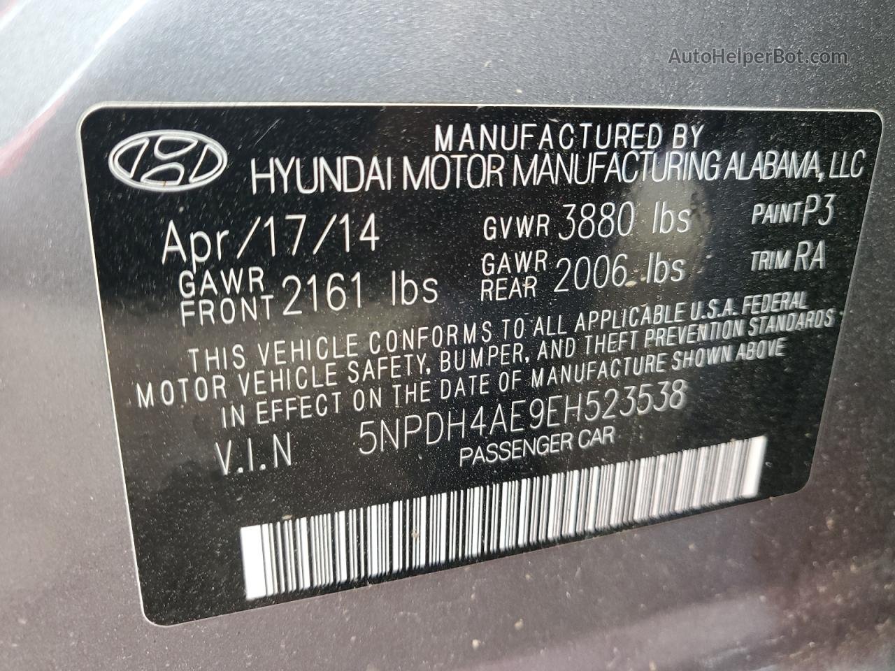2014 Hyundai Elantra Se Gray vin: 5NPDH4AE9EH523538