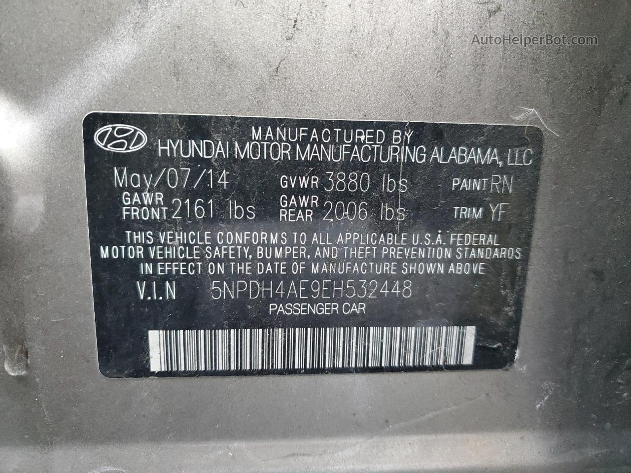 2014 Hyundai Elantra Se Gold vin: 5NPDH4AE9EH532448