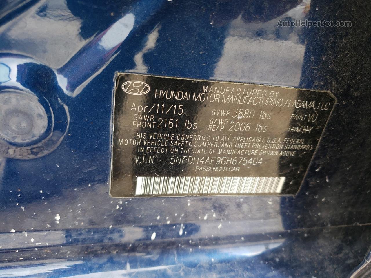 2016 Hyundai Elantra Se Blue vin: 5NPDH4AE9GH675404
