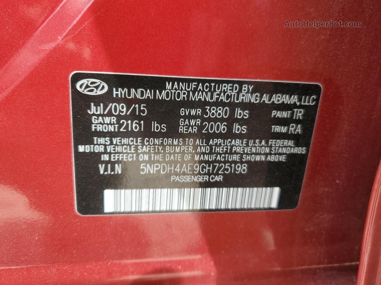 2016 Hyundai Elantra Se Red vin: 5NPDH4AE9GH725198
