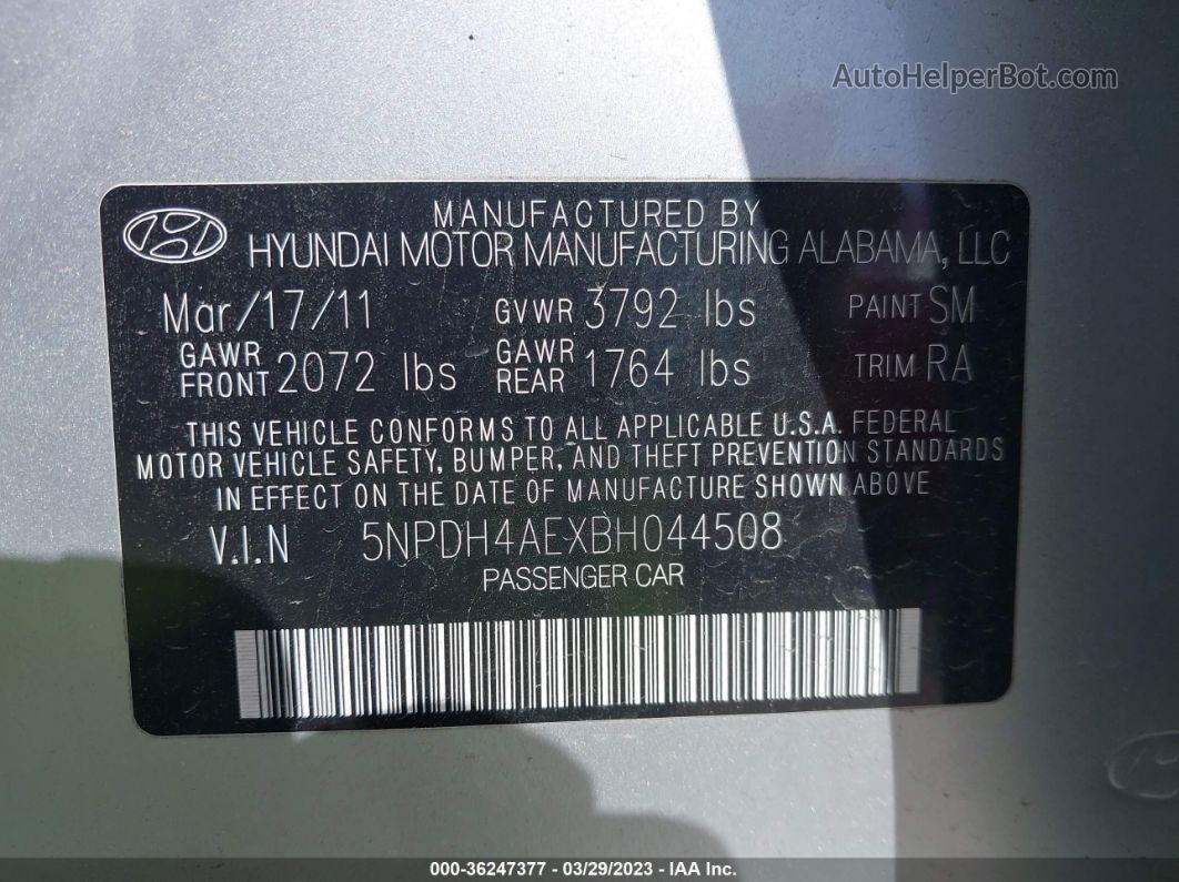 2011 Hyundai Elantra Limited Silver vin: 5NPDH4AEXBH044508