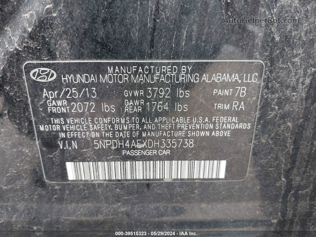 2013 Hyundai Elantra Gls Black vin: 5NPDH4AEXDH335738