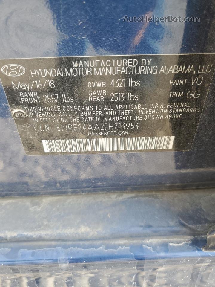 2018 Hyundai Sonata Eco Синий vin: 5NPE24AA2JH713954