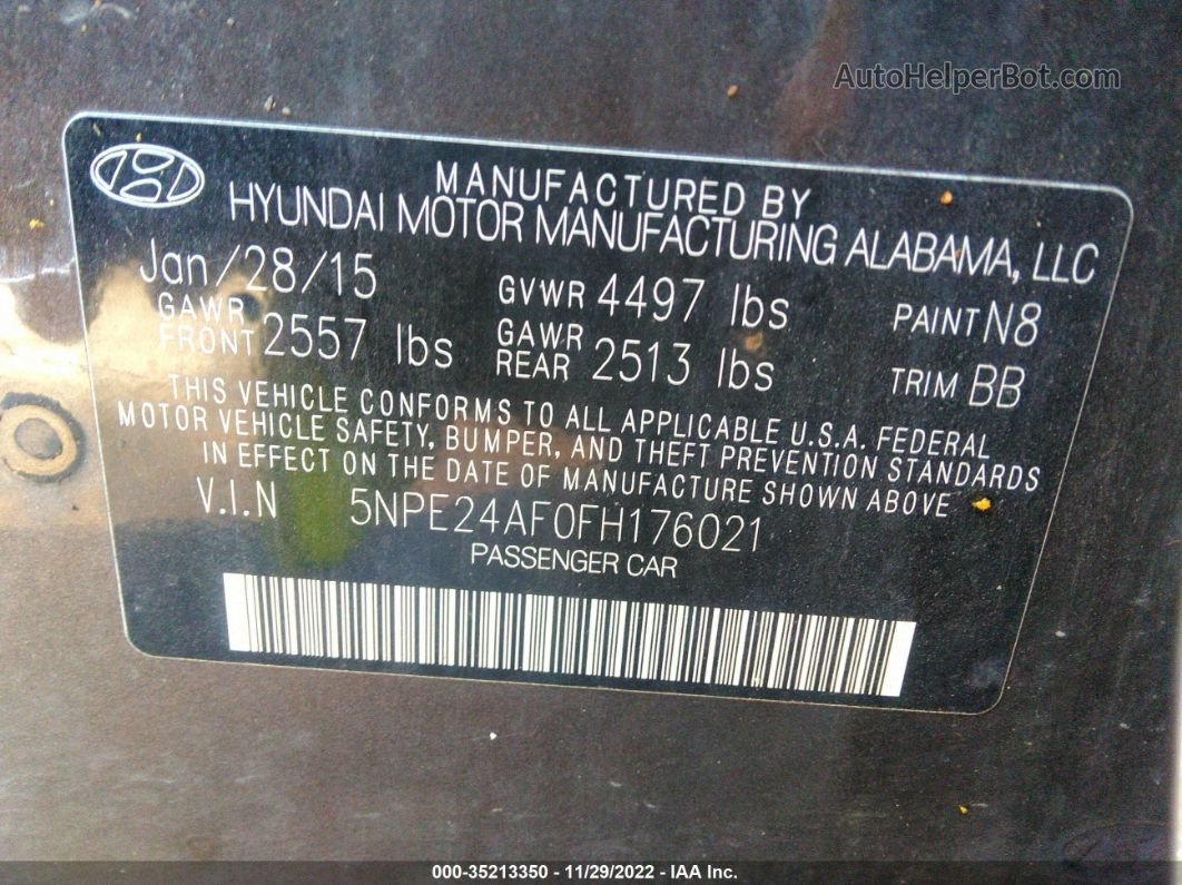 2015 Hyundai Sonata Se Gray vin: 5NPE24AF0FH176021