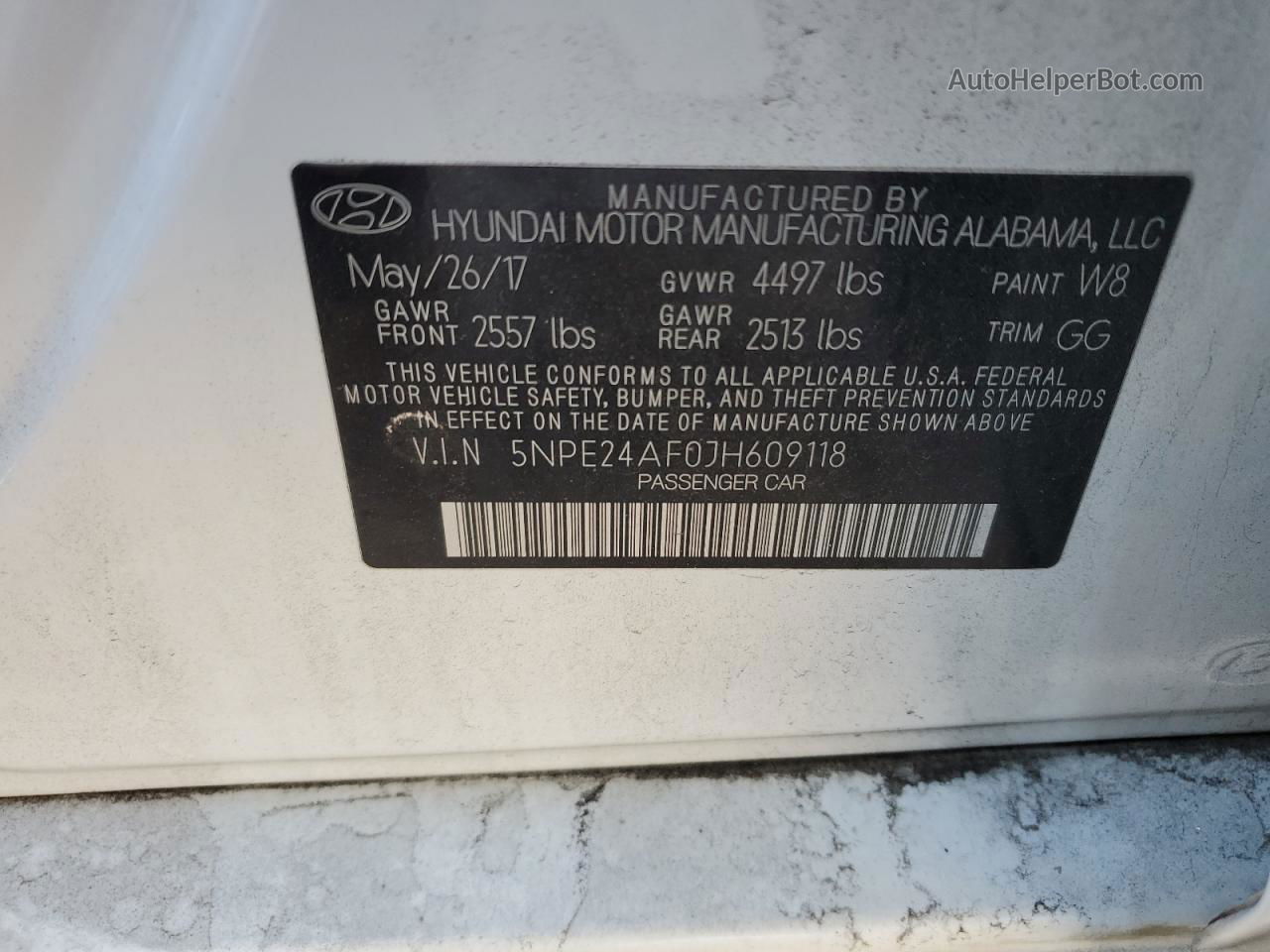 2018 Hyundai Sonata Se White vin: 5NPE24AF0JH609118