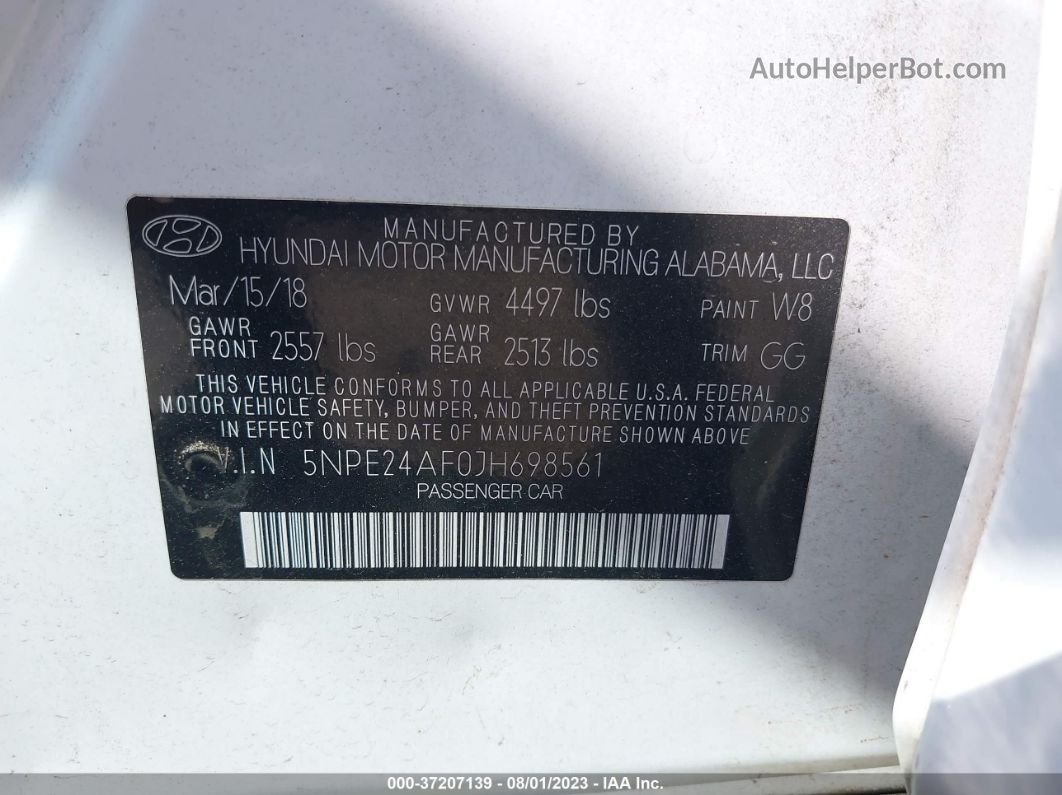 2018 Hyundai Sonata Se Белый vin: 5NPE24AF0JH698561