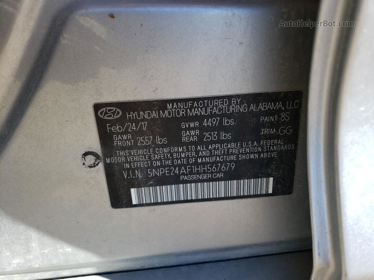 2017 Hyundai Sonata Se Silver vin: 5NPE24AF1HH567679