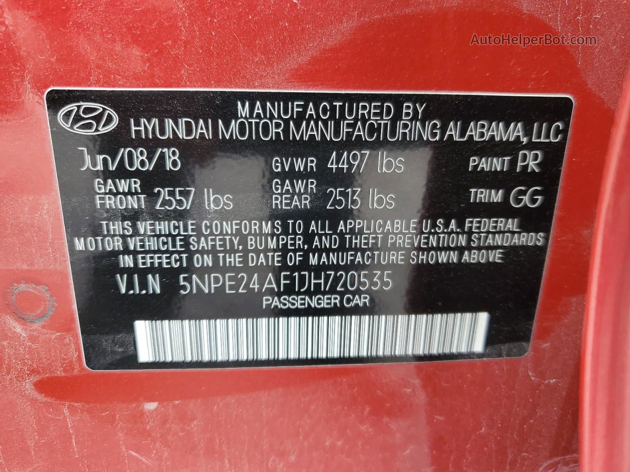 2018 Hyundai Sonata Se Red vin: 5NPE24AF1JH720535