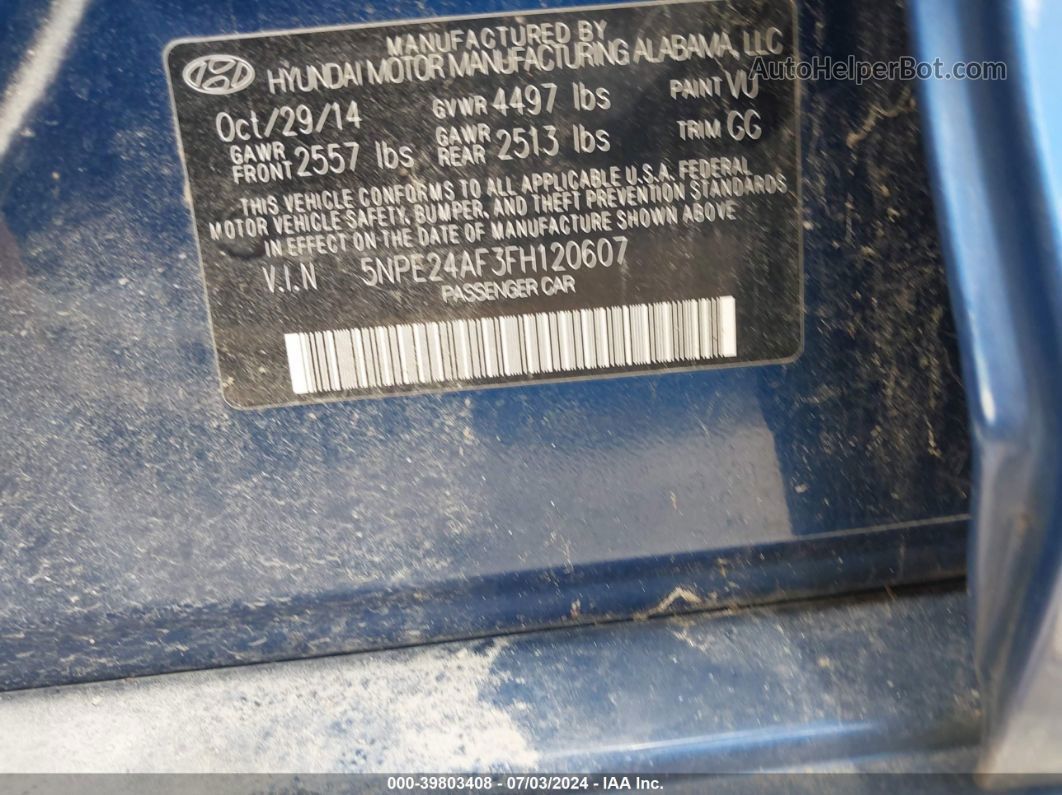 2015 Hyundai Sonata Se Blue vin: 5NPE24AF3FH120607