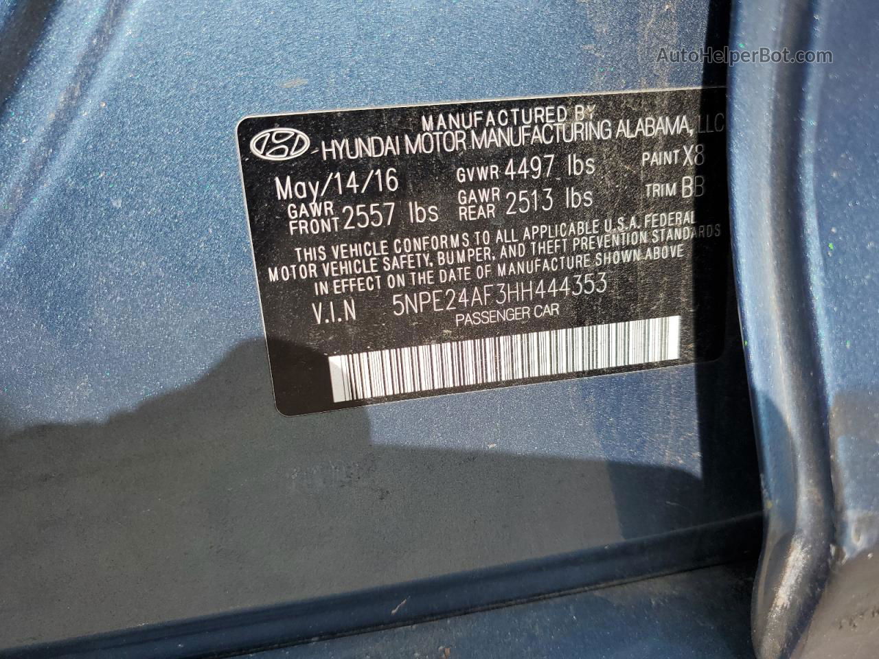 2017 Hyundai Sonata Se Blue vin: 5NPE24AF3HH444353