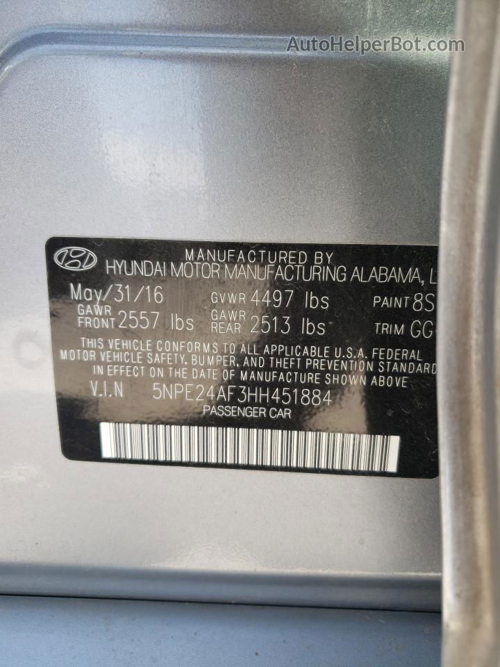 2017 Hyundai Sonata Se Silver vin: 5NPE24AF3HH451884