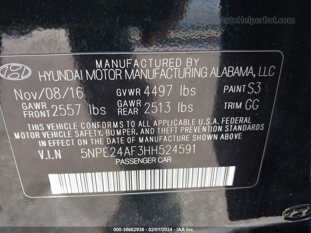 2017 Hyundai Sonata Se Черный vin: 5NPE24AF3HH524591