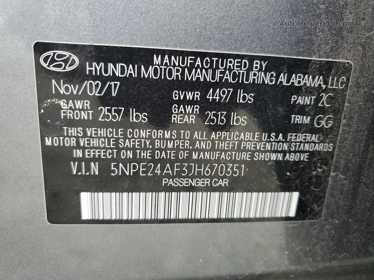 2018 Hyundai Sonata Se Gray vin: 5NPE24AF3JH670351