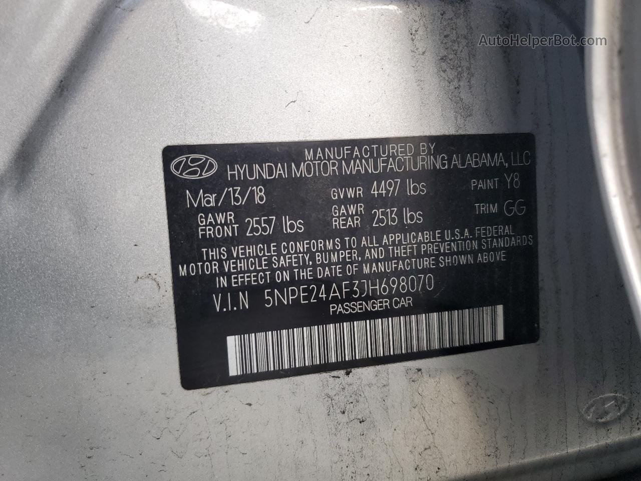 2018 Hyundai Sonata Se Silver vin: 5NPE24AF3JH698070