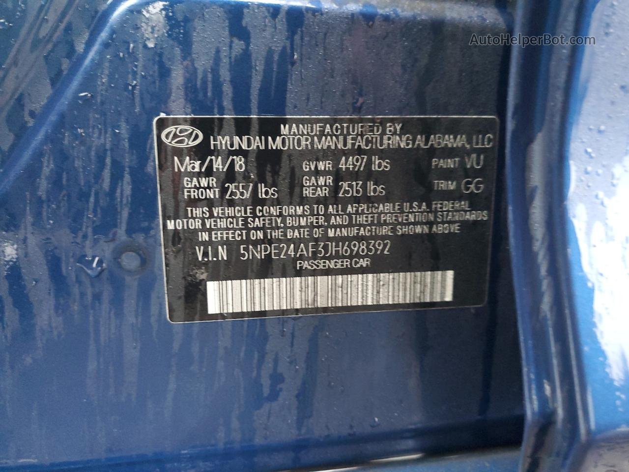 2018 Hyundai Sonata Se Blue vin: 5NPE24AF3JH698392