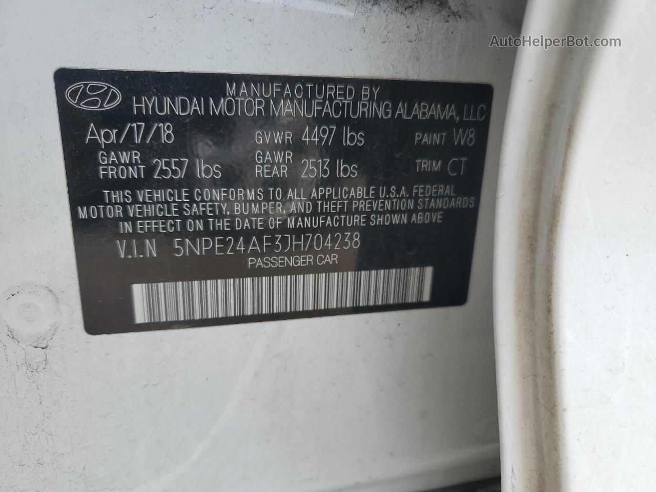 2018 Hyundai Sonata Se White vin: 5NPE24AF3JH704238